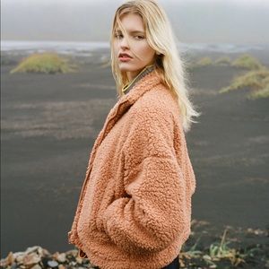 UO willow fuzzy drawstring teddy jacket